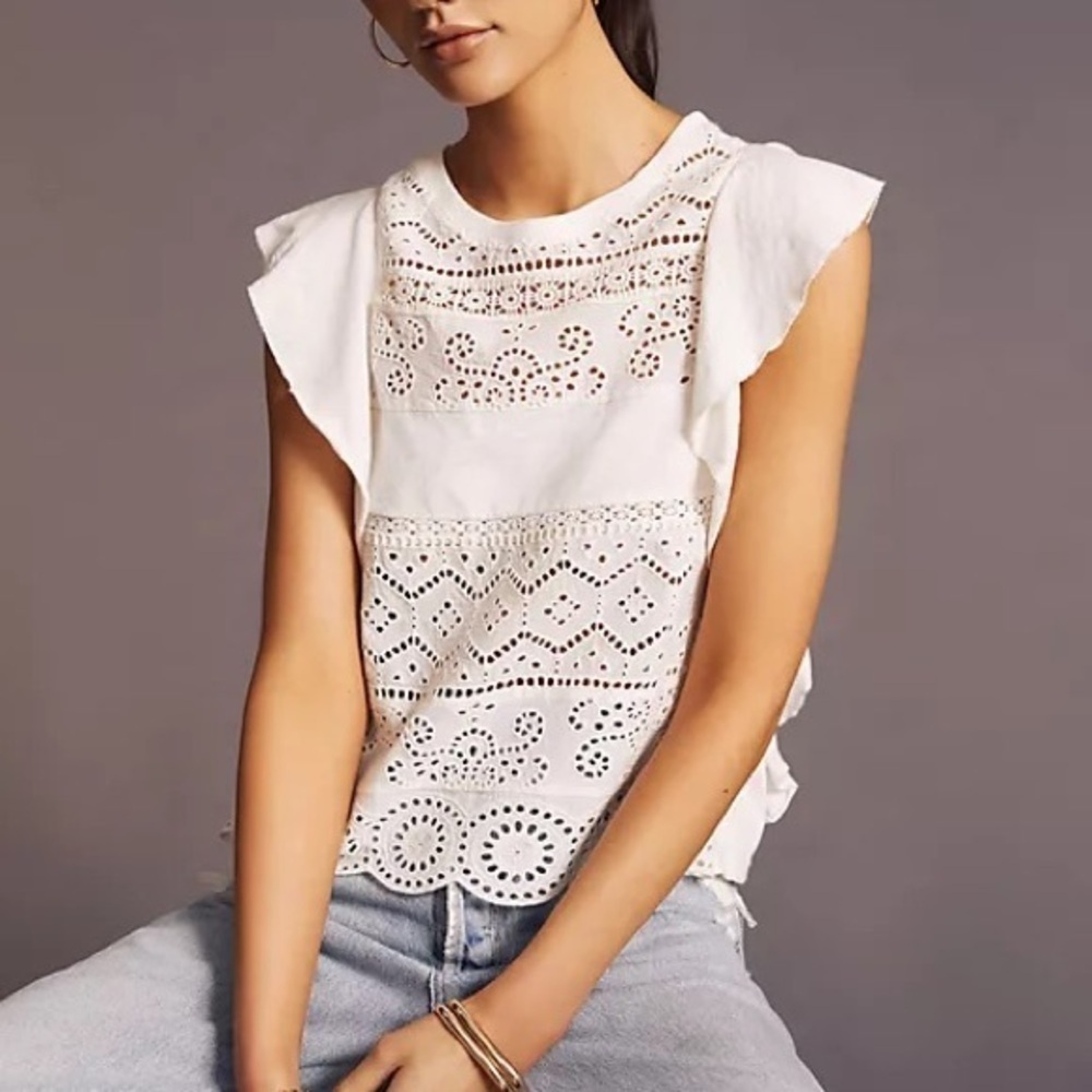 NWT Anthropologie Sustainable White Lace Top Medium